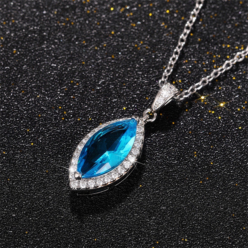 Kepribadian Biru Langit Marquise Cubic Zirconia Pendant Kalung Mewah Fashion Wanita Aksesoris Leher Pesta Perhiasan Elegan