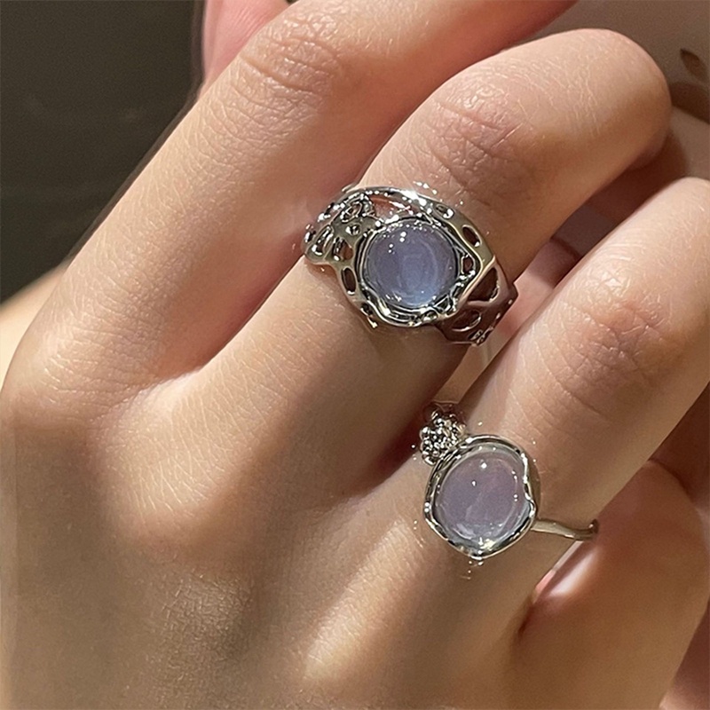 Cincin Kristal Tidak Teratur Opal Putih Elegan Mode Vintage Logam Berongga Terbuka Dapat Disesuaikan Rings Untuk Wanita Gadis Cincin Perhiasan Trendi