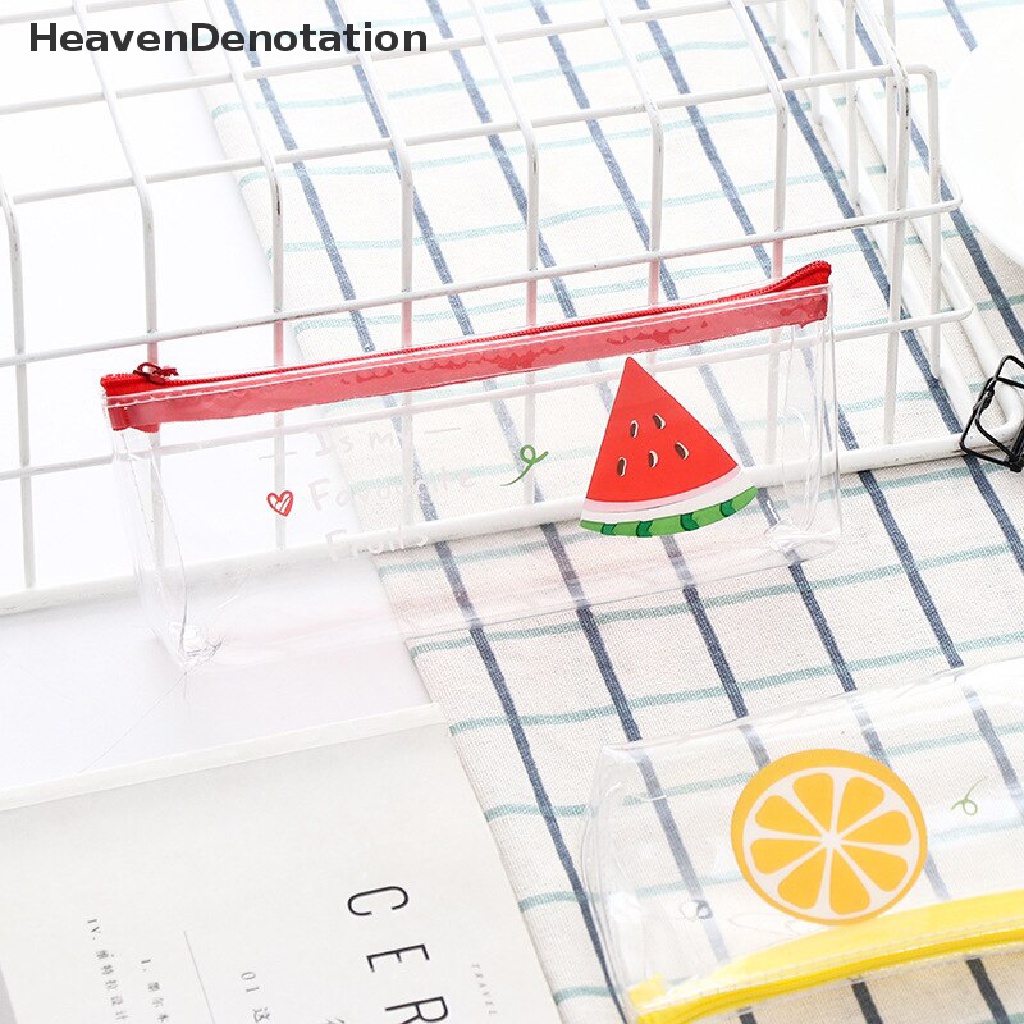 [HeavenDenotation] Kawaii Tempat Pensil Buah Transparan PVC Pencil Case Waterproof Penyimpanan Alat Tulis Organizer Bag Sekolah Kantor Supply HDV