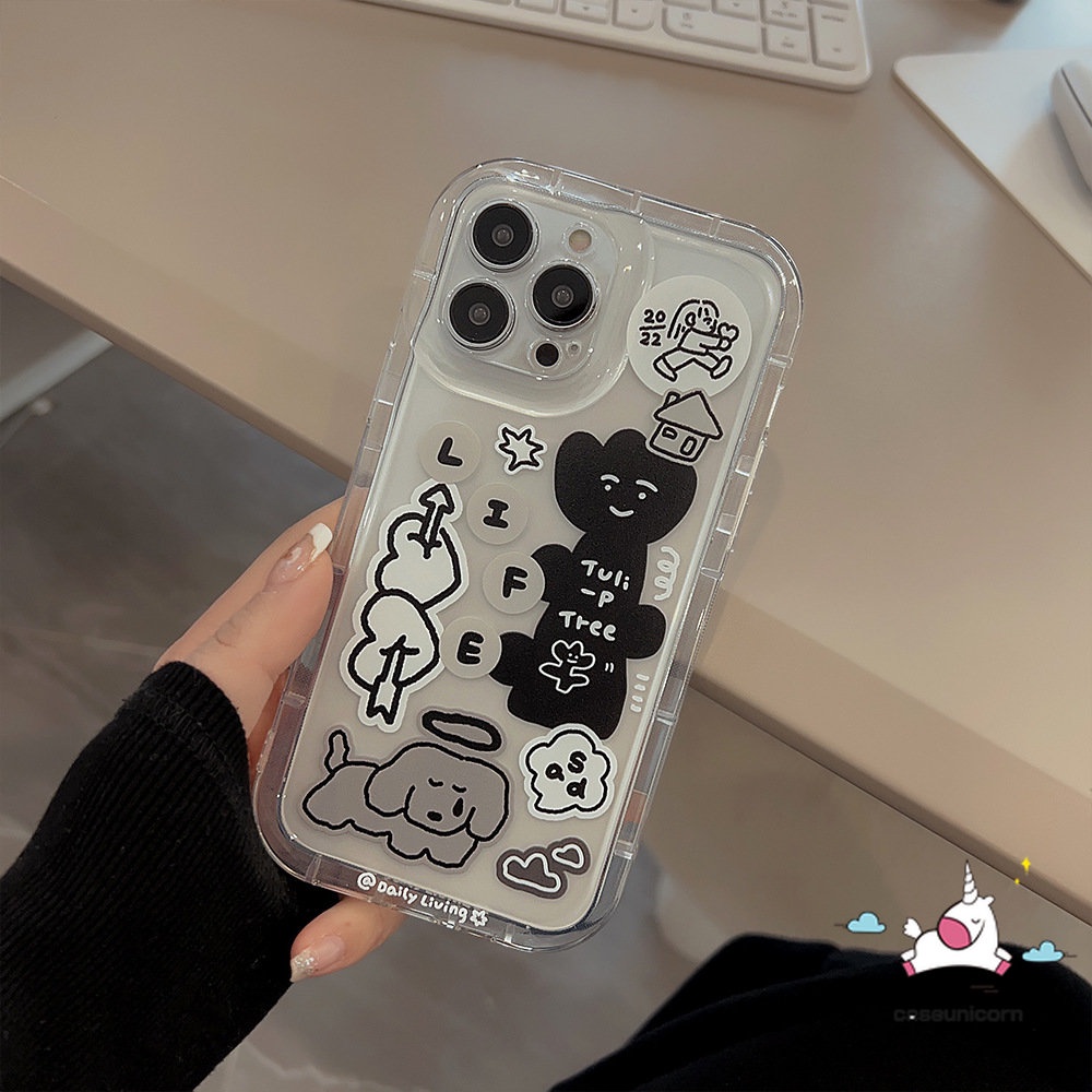 IPHONE Casing Ponsel Kompatibel Untuk Iphone11 14 13 12 Pro MAX XR 6 6S 7 8Plus X XS MAX SE 2020 Kartun Lucu Graffiti Anjing Yang Indah Cinta Hati Stiker Airbag Shockproof Bening TPU Soft Cover