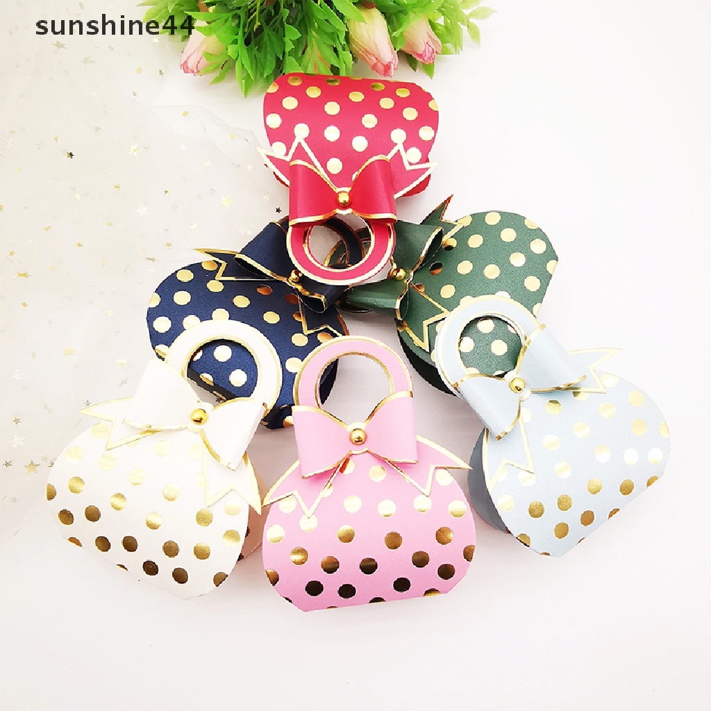 Sunshine 10Pcs Gold Dot Candy Gift Box Kotak Kertas Baby Shower Pernikahan Dragee Dengan Handle ID