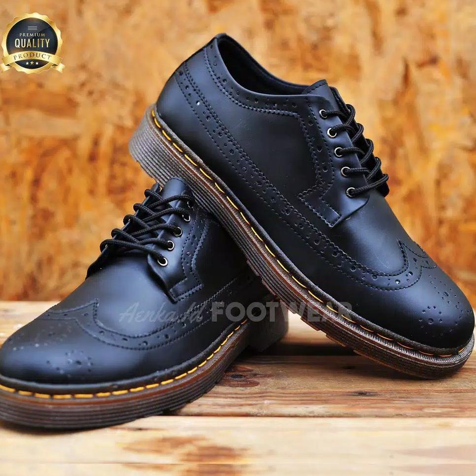 TERMURAH PRIMEWORKS - Pantofel Hitam Sepatu Docmart Kantor Kerja Pria Black Wingtip