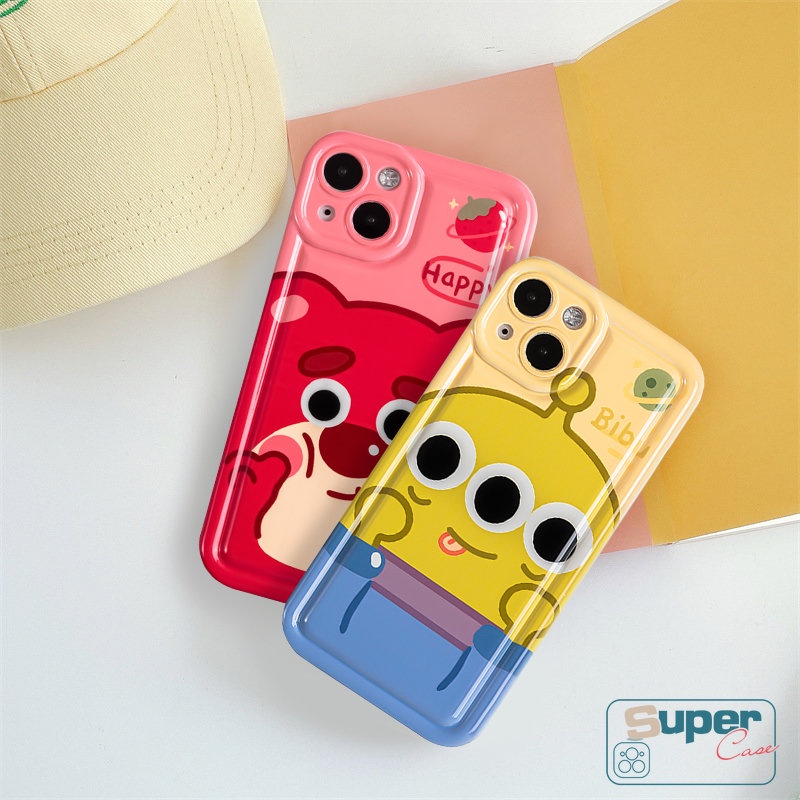 Pasangan Ponsel Cover Kompatibel Untuk iPhone 7Plus 13 11 14 12 Pro Max XR X 6s 76 8 Plus XS Max SE 2020 Kartun Toy-Story Alien Beruang Strawberry Lucu Manyo Airbag Soft TPU Case