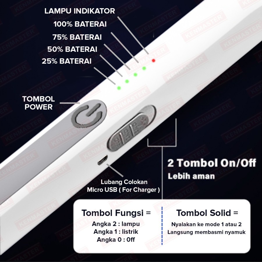 Kenmaster Raket Nyamuk 2 IN KM-108 + Lampu LED + UV