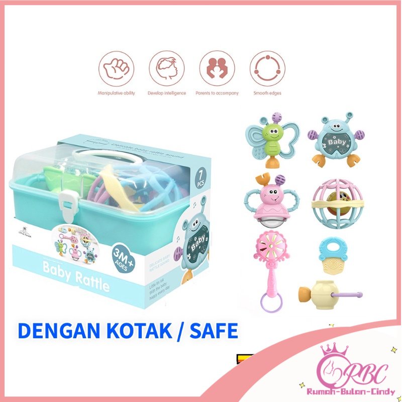 Baby Teether Rattle Teething Kit Mainan Gigitan Bayi Gigitan Bayi Teether Mainan Bayi 6 Bulan