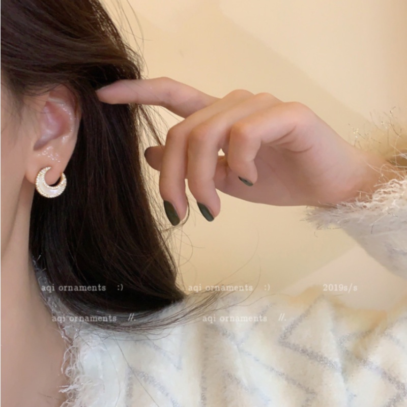 Roselife Korea Besar Emas Kristal Bulan Stud Anting Untuk Wanita Gadis Bulan Sabit Statement Earring Elegan Fashion Perhiasan Telinga 1pasang