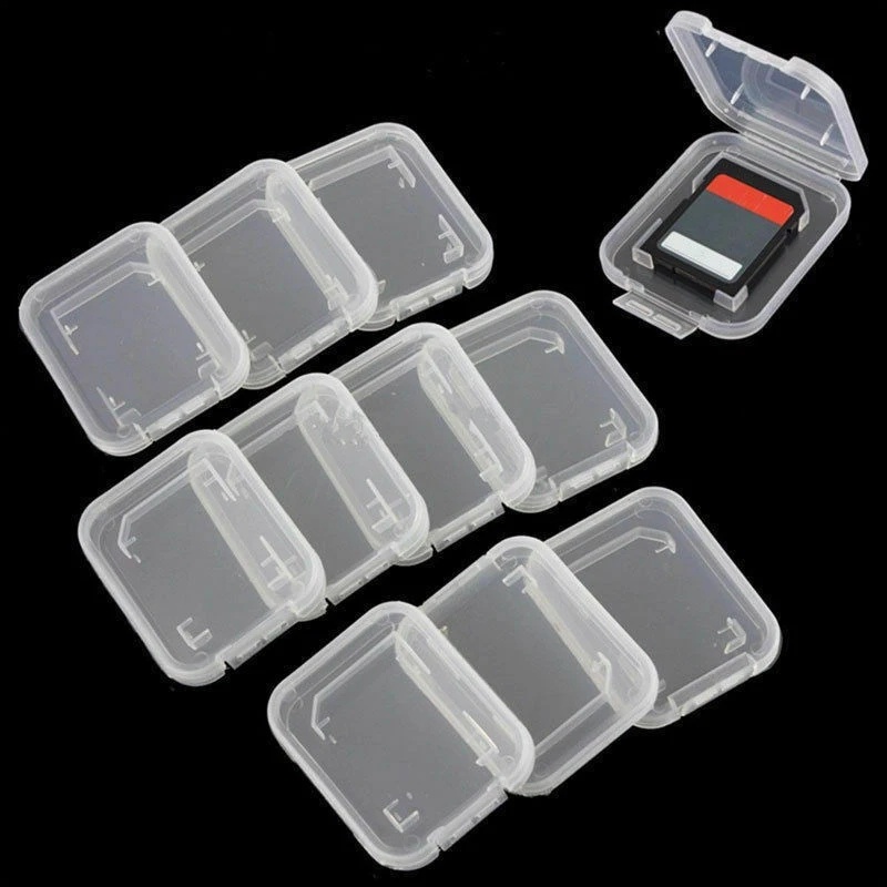 Standar SD SDHC Memory Card Holder Box Memory Card Plastik Bening Case Holder Pelindung 10pcs/lot Transparan SD Memory Card Case Kotak Penyimpanan SIM Card