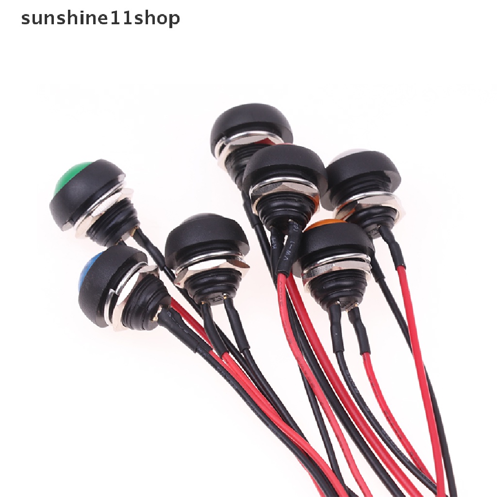 Sho 12mm Momentary Push Button Switch Saklar Bulat Mini Tahan Air 1A DC12V SPST NO 2Pin Dengan Kabel Pra-Solder N