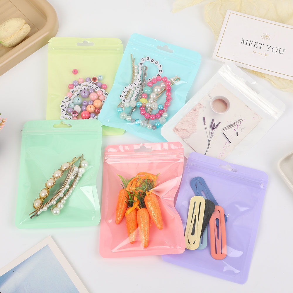 10Pcs / Pack Reusable Jewelry Storage Bag Small Plastic Card Packaging Bag Self-sealing Clear Jewelry Storage Bag Iridescent Mini Portable Transparent Bag With Hang Hole