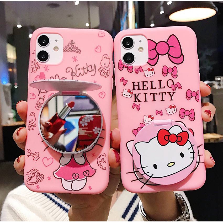 Case Cermin Rias Makeup OPPO A57 A77S A17 A96 A76 A36 A17K VIVO Y21S Y21A Y21E Y21T Y21G Y22S Y35 Y16 Y16 Y02S Redmi 9A 9C 10 Note 9 10 11 Pro Note 10S 11S Hello Kitty Lucu