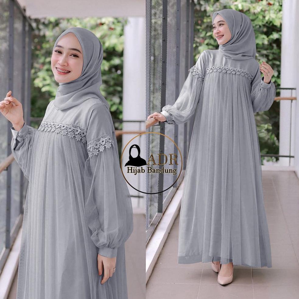 PALING DIMINATI NURAINI MAXI DRESS IMPORT | Gamis Muslim Murah Perempuan BROKAT TILE Cantik RENDA IM