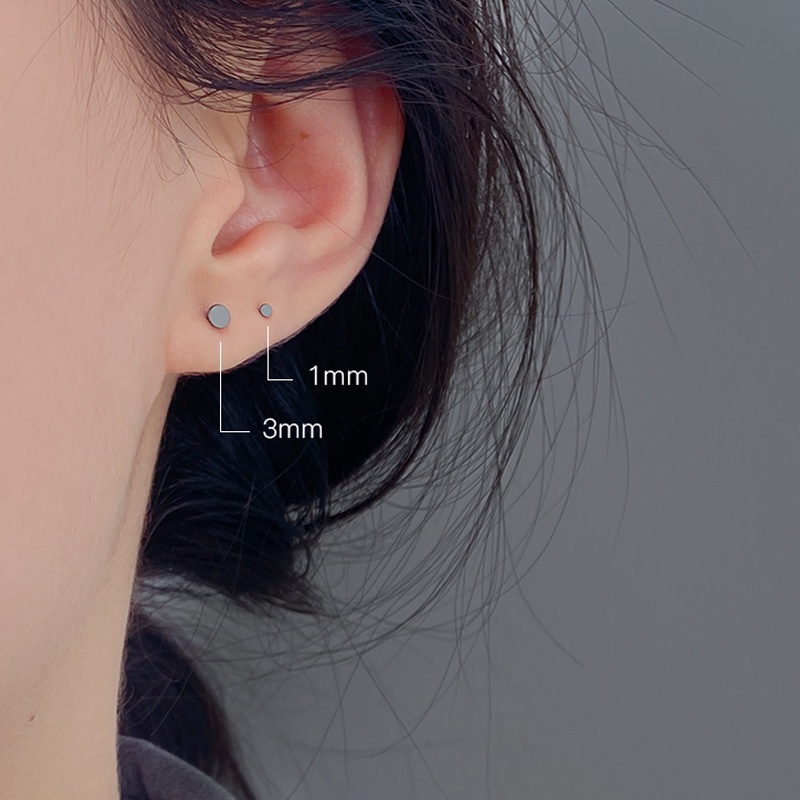 Papaozhu Punk S925 Perak Kecil Disc Stud Earring Untuk Wanita Pria Sederhana Mini Hitam Anting Bulat Keren Telinga Aksesoris Sehari-Hari