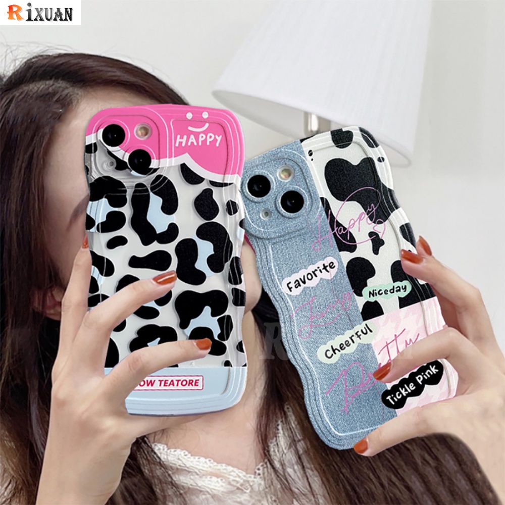 IPHONE Fashion Case Kompatibel Untuk Iphone14 13 12 11 Pro MAX iPhone7 8plus 6s Plus XR 14Plus XS MAX Patch Denim Keren Happy Leopard Print Wavy Edge Soft Couple Cases RIXUAN