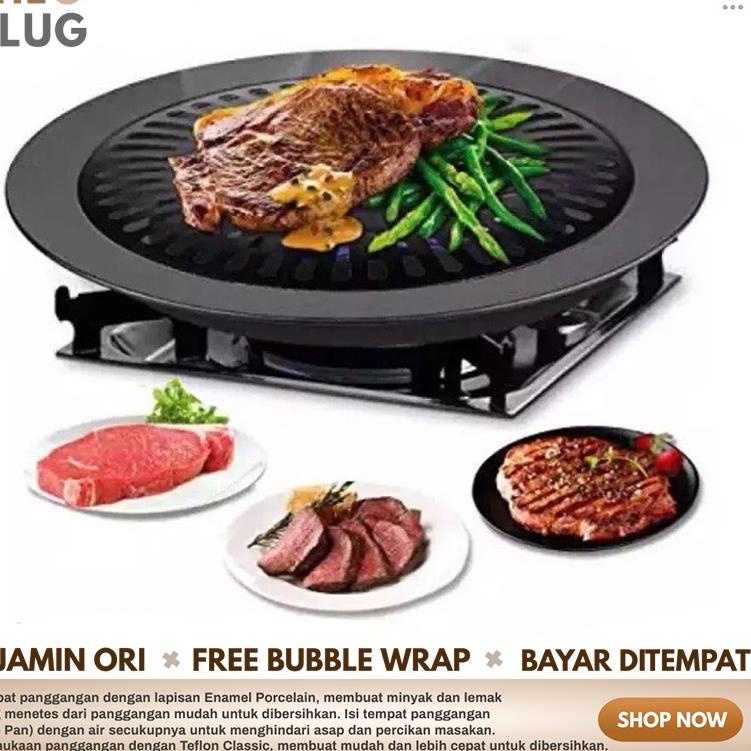 ➻ Alat Panggang Bulat Barbeque Grill Pan Pemanggang BBQ Tempat Bakar Daging Ayam Sosis Sate Anti Len