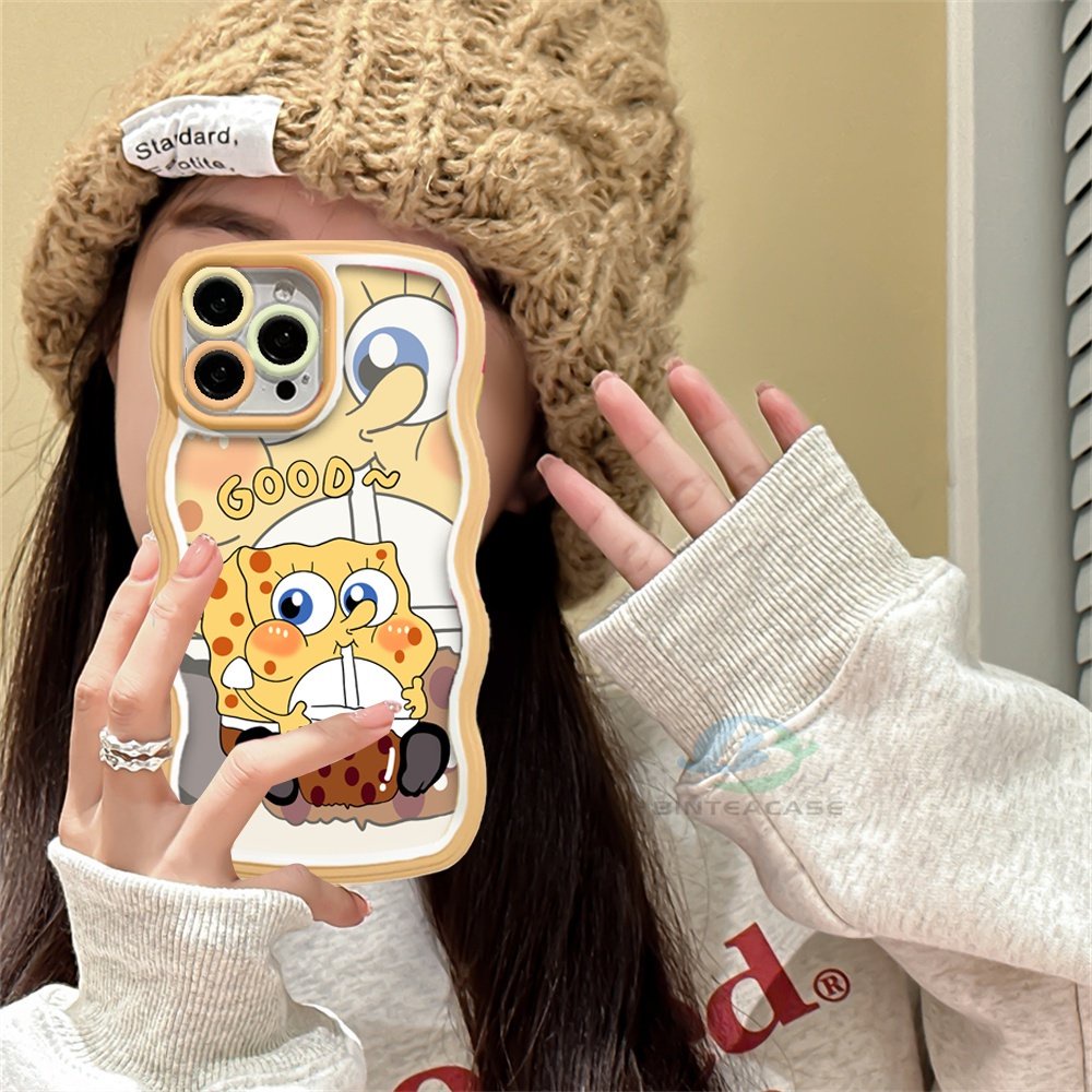 IPHONE Iphone14 14 Pro MAX IPhone13 Pro MAX 11PRO 11PRO MAX 12 12Pro MAX XR XS Max6 6S 7 8 Plus SE 2020 Bubble tea SpongeBob Dan Patrick Star Curved Edge TPU Phone Case Binteacase