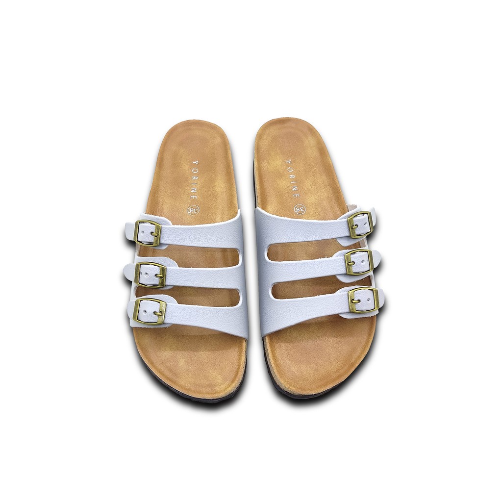 Sandal Slop Wanita Cewek Casual Footbed Model Briken Triple Gesper Kekinian ILONA