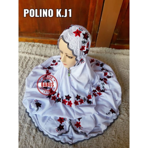 Mukena  terusan lajuran polino bordir KUDUSAN motif bunga kecil melingkar warna merah hitam cantik