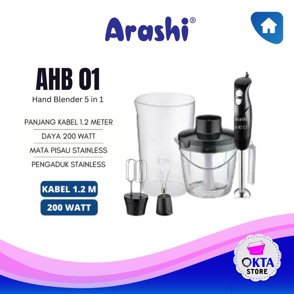 Arashi AHB 01 Hand Blender Juicer Mixer Chopper Tangan 5in1