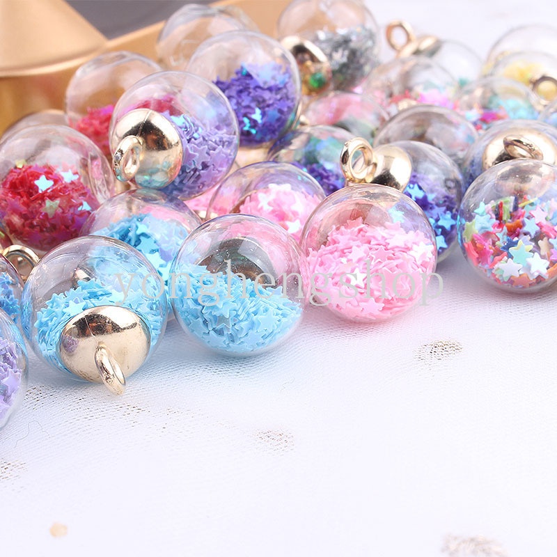 Ornamen Botol Kaca Bulat Mini 16mm Dengan Bintang Sequin Untuk Membuat Perhiasan Handmade DIY