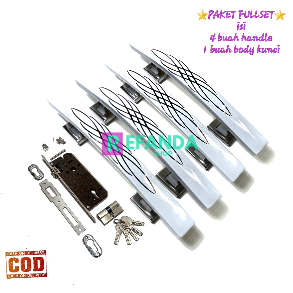 set slot/body lock rumah kunci dan 4buah tarikan gagang handle pintu panjang 33cm untuk daun pintu 2