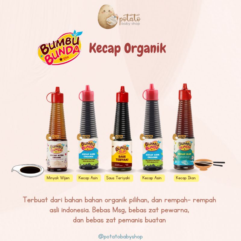 Bumbu Bunda Elia Kecap Organic Non Msg - Kecap Asin Manis Ikan Teriyaki Saos Tiram Minyak Wijen