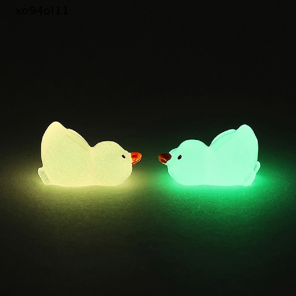 Xo 10Pcs Mini Luminous Resin Ducks Glow in The Dark Miniatur Ornamen Bebek Kecil Untuk Taman DIY Rumah Boneka Bebek Aksesoris OL