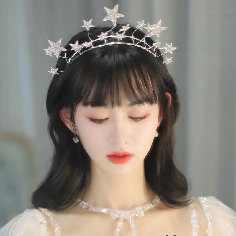 Peri Berlian Imitasi Bintang Bando Trendi Tiara Pengantin Warna Perak Fairy Crown Pesta Rambut Hoop Korea Aksesoris Rambut