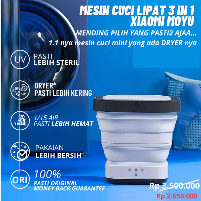 Xiaomi MOYU Mesin Cuci Portable Folding Travel Washing Machine UV Drye