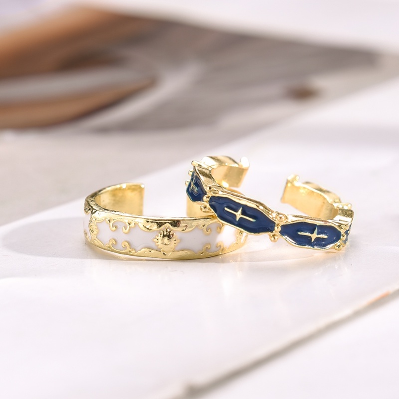 Fashion Enamel Berwarna Terbuka Cincin Untuk Wanita Vintage Tetes Minyak Ins Gaya Halus Cross Rings Jewelry