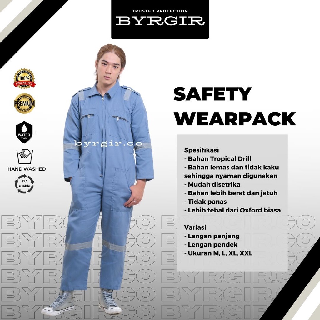 BYRGIR Safety Wearpack Baju Kerja Bengkel Seragam Coverall Proyek Wearpack Model Terusan Langsungan Polos Terusan AtasanBahan Ketelpak Twill