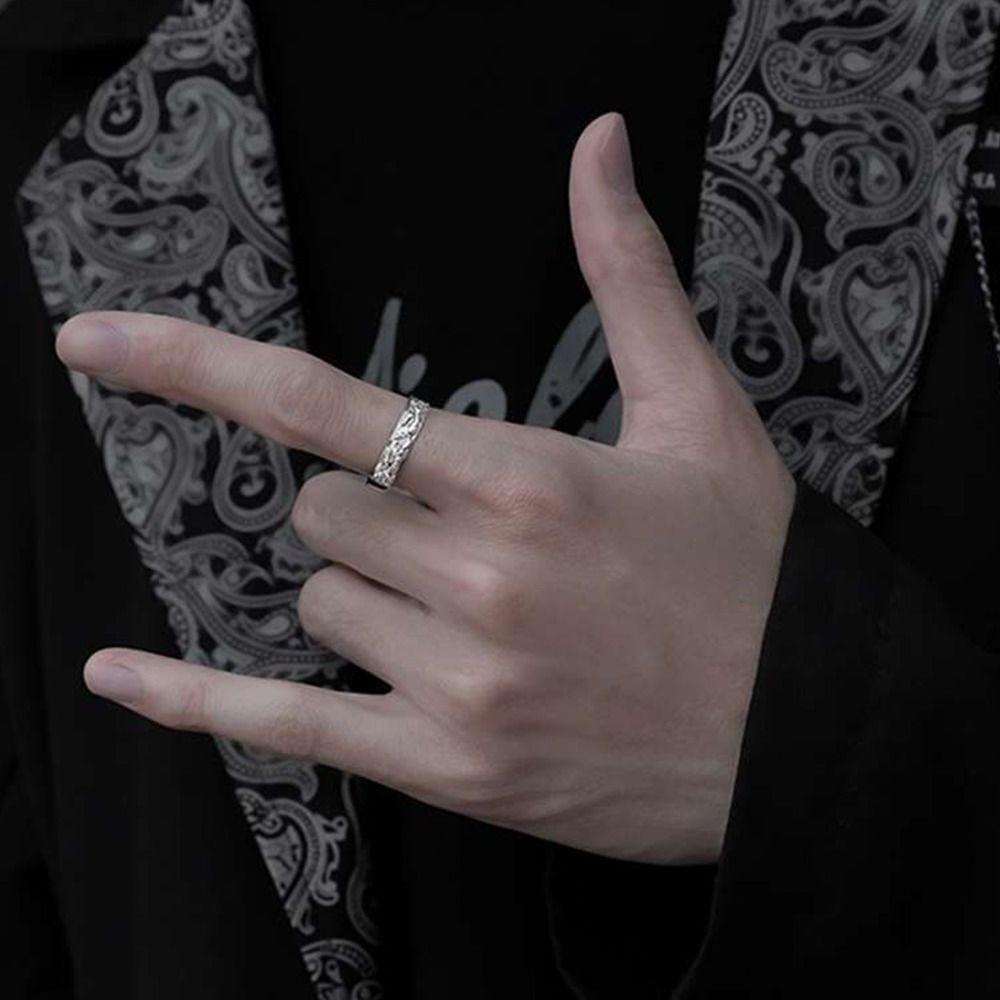 MXBEAUTY Pria Pixiu Cincin Keren Indah Retro Mitos Hewan Liar Niche Desain Hewan Totem Jari Telunjuk Cincin Pembukaan Cincin Gaya Cina Cincin