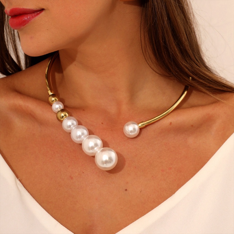 Kalung Mutiara Berlebihan Untuk Wanita Sederhana Serbaguna Manik Emas Pembukaan Kerah Indah Klavikula Korea Fashion Perhiasan Hadiah