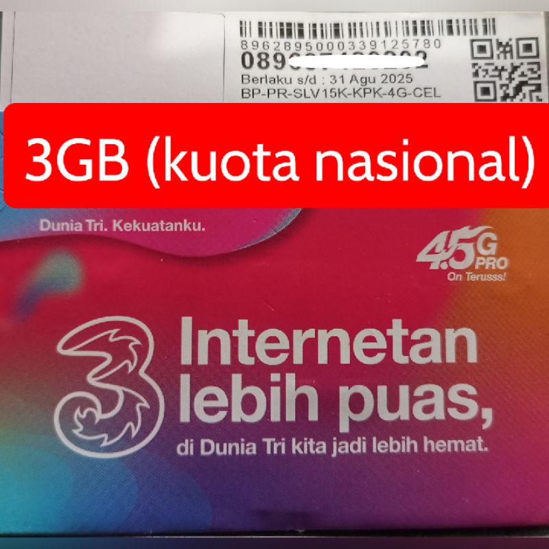 Kartu Perdana Tri / Three kuota 3GB & 5GB