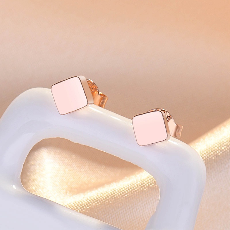 Fashion Wanita Pria Square Ear Studs Warna Emas Tembaga Geometris Square Barbel Stud Earring Jewelry