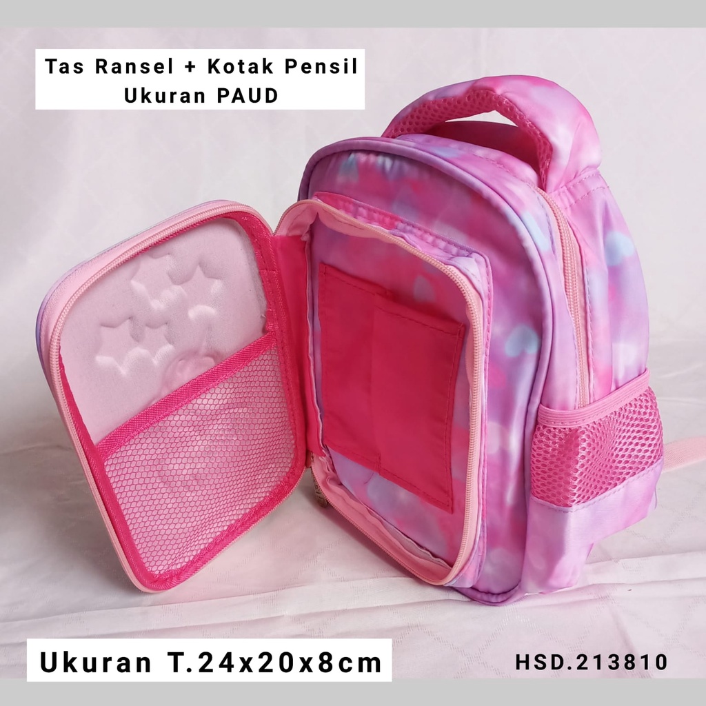 Tas Ransel Sekolah Anak Perempuan + Kotak Pensil ukuran PAUD Unicorn