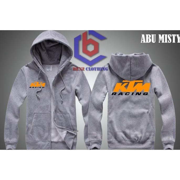 Jaket Hoodie Sweater KTM Racing Outerwear Pria Wanita Zipper Resleting Depan Polos Sablon Polyflek K