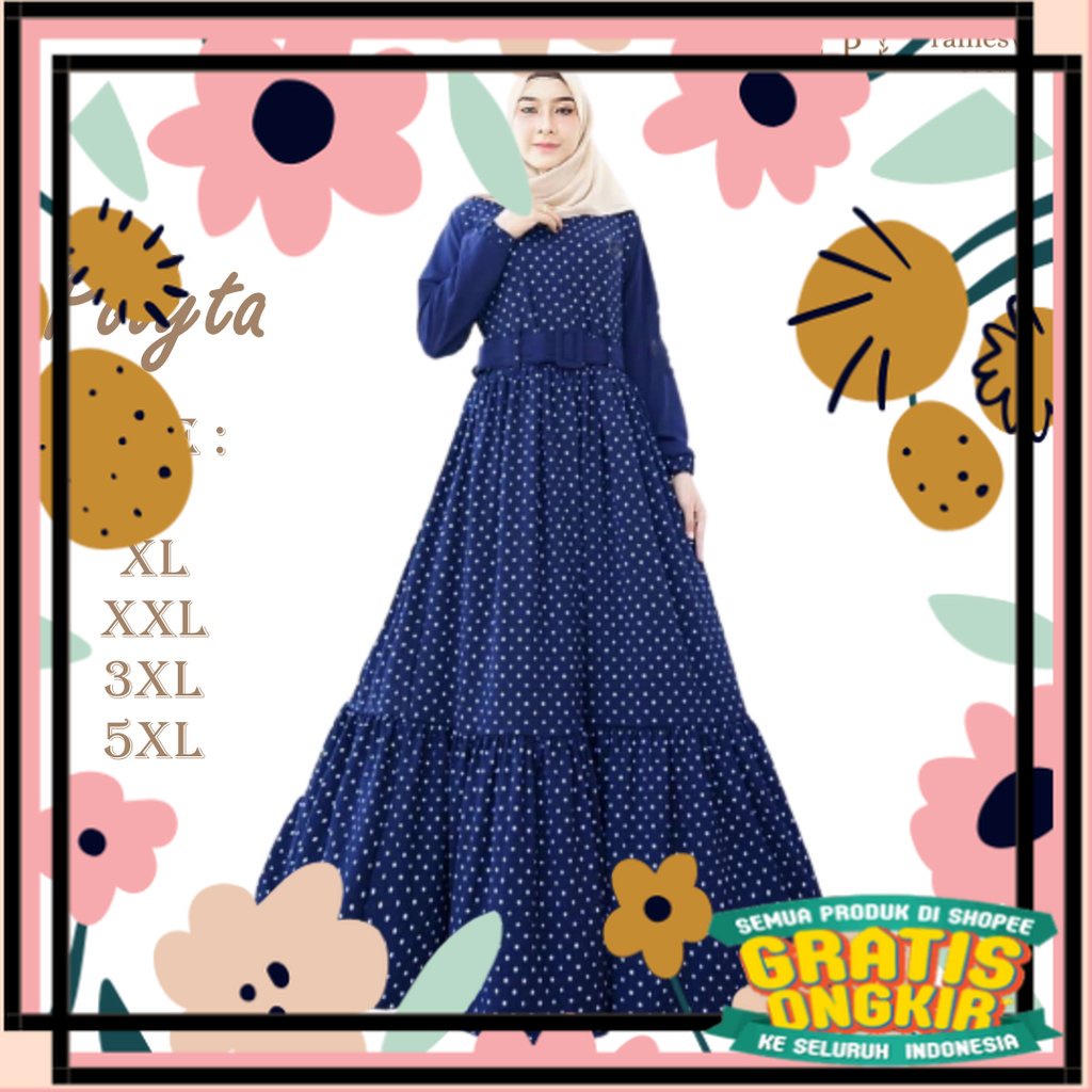 Gamis Wanita Jumbo Polkadot Terbaru LD 100 110 120 130 140 Busana Muslim Remaja Polka Dot L XL XXL X
