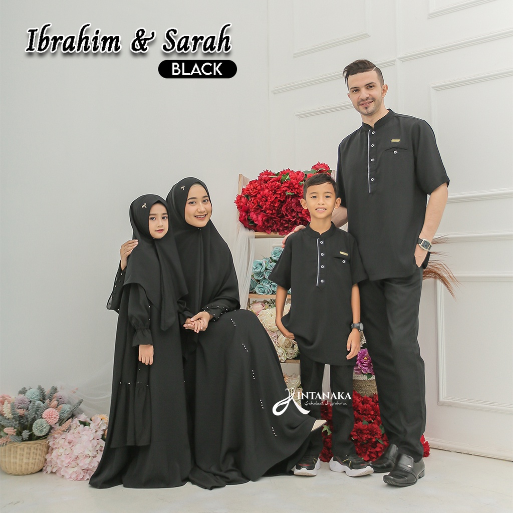 Intanaka Ibrahim Sarah Hitam Gamis Sarimbit Keluarga Couple Ayah Ibu Anak Set Syari Khimar Niqab Kok