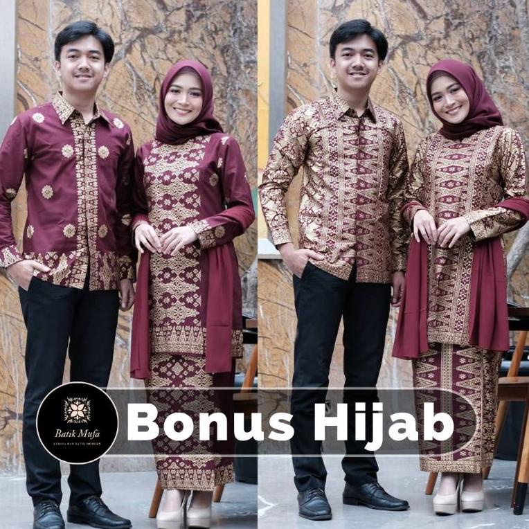 Siap Kirim (ADA JUMBO) COUPLE KEBAYA BATIK SONGKET ASHANTY MAROON
