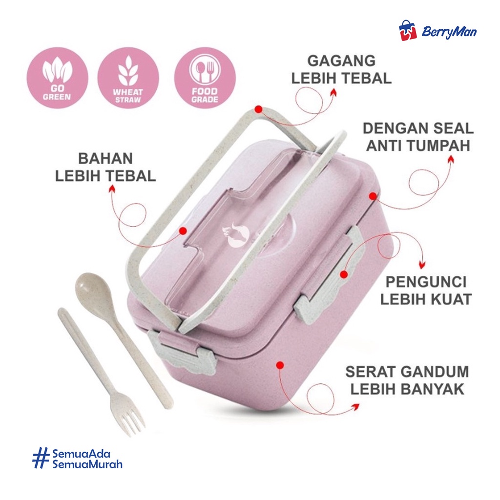 DLL0041LUNCH BOX SET Kotak Bekal Makan Jerami Gandum Anti Tumpah Free Sendok Garpu