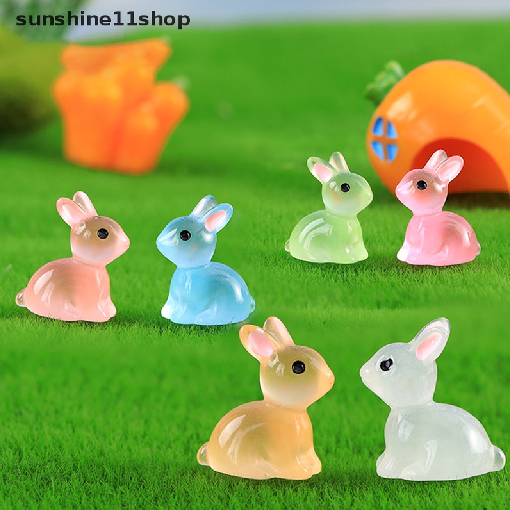 Sho 5Pcs Mini Luminous Rabbit Micro Landscape Dekorasi Taman Pot Rumah Mobil Instrumen panel Ornamen N