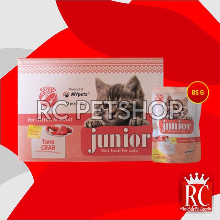 Makanan Kucing Junior Wet Food Pouch 85 Gram Grosir Dus isi 12 Pcs