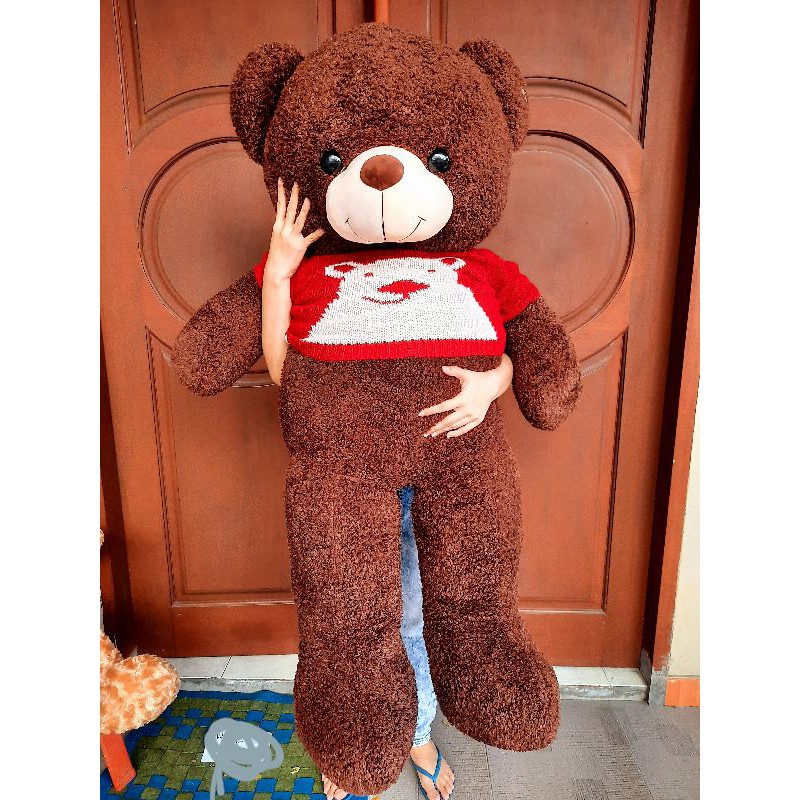 Boneka Beruang coklat BESAR Teddy Bear pakai sweater merah BIG SIZE