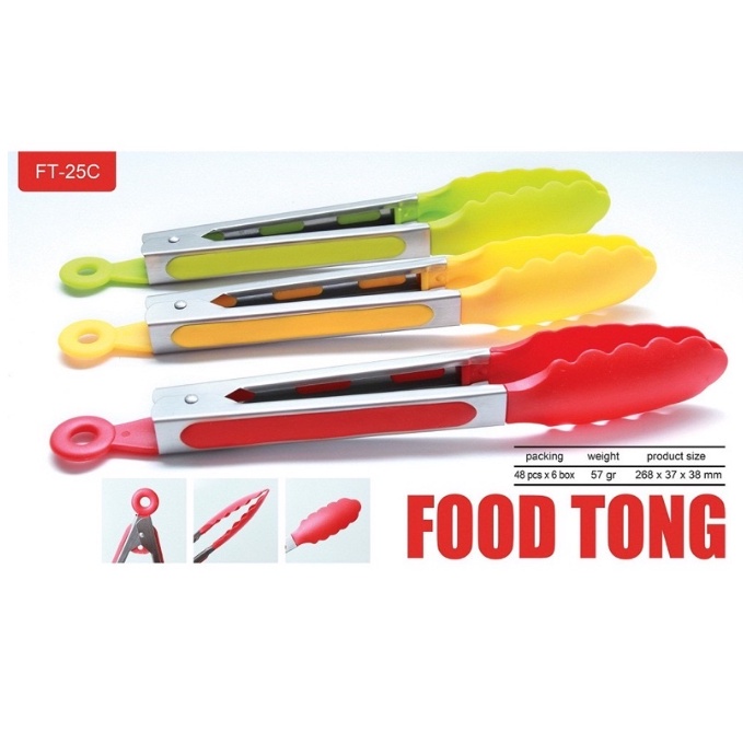 BAJ Penjepit Makanan Silicone + Stainless / Capitan Salad Buah Gorengan Kue Roti Bakpao Mie Anti Lengket / Pinset Alat Jepitan Makanan Plastik Tahan Panas Food Tongs Serbaguna PR127