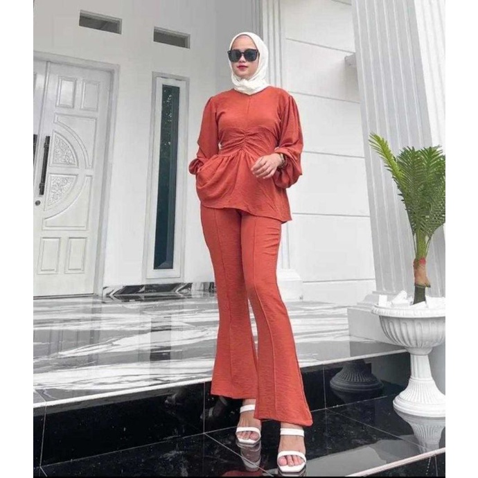 Baju Setelan Rajut Wanita Remaja Dewasa Lengan Panjang + Celana Kulot Import Terbaru Kekinian Korean
