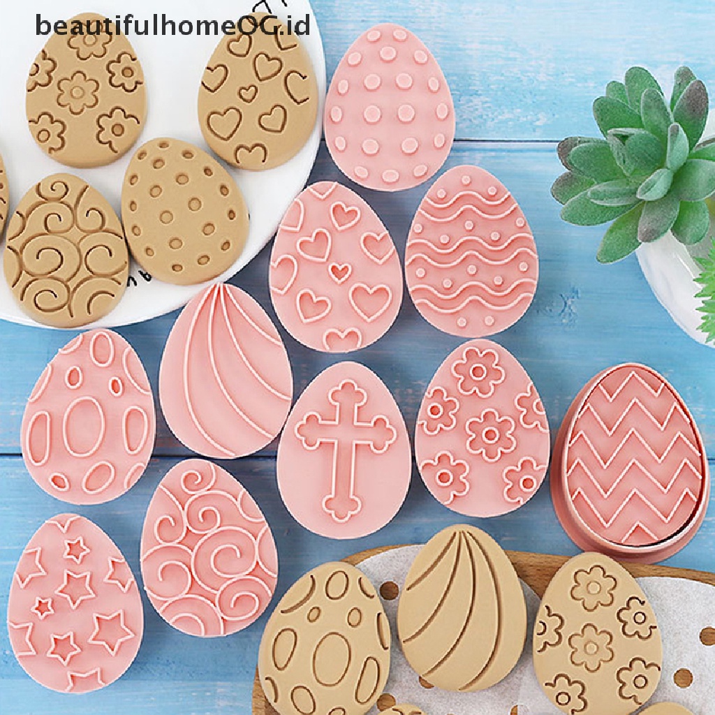 // Beautifulhomeog.id// 10Pcs Telur Paskah Biskuit Cetakan Cookie Cutters Stamp Press Fondant Sugar craft Baking Tool Decor Party **