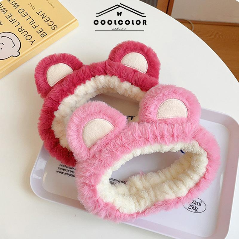COD❤️Ikat Kepala Beruang Stroberi Mewah Ikat Kepala Cuci Wajah Wanita Hiasan Kepala Jepit Rambut Lucu- cl