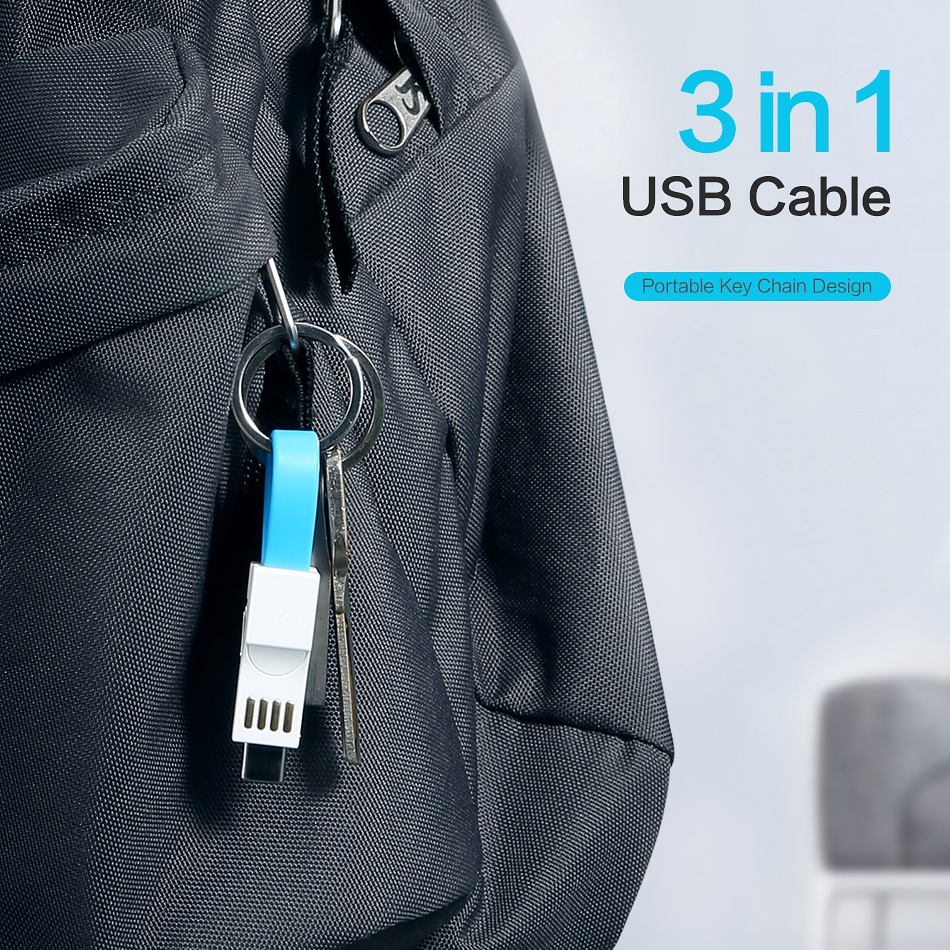 3in1 Gantungan Kunci Mini Micro USB &amp; Tipe C &amp; Kabel Pencahayaan Kabel Data Pengisian Cepat Kompatibel Untuk iphone Android/Penjualan Panas