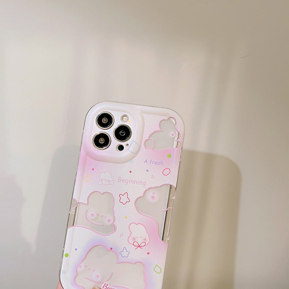 IPHONE Casing Transparan Lembut Kartun Kelinci Pink Lucu Untuk Iphone14 11 12 13 PRO MAX Casing Cover Pelindung AT0016