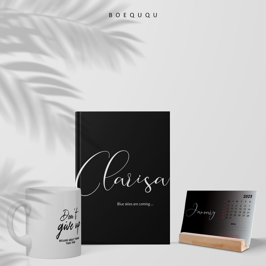

Paket Notebook Mug Kalender 3 In 1 / Notebook Hardcover Polos / Agenda Kerja / Buku Catatan A5 Laminasi Doff